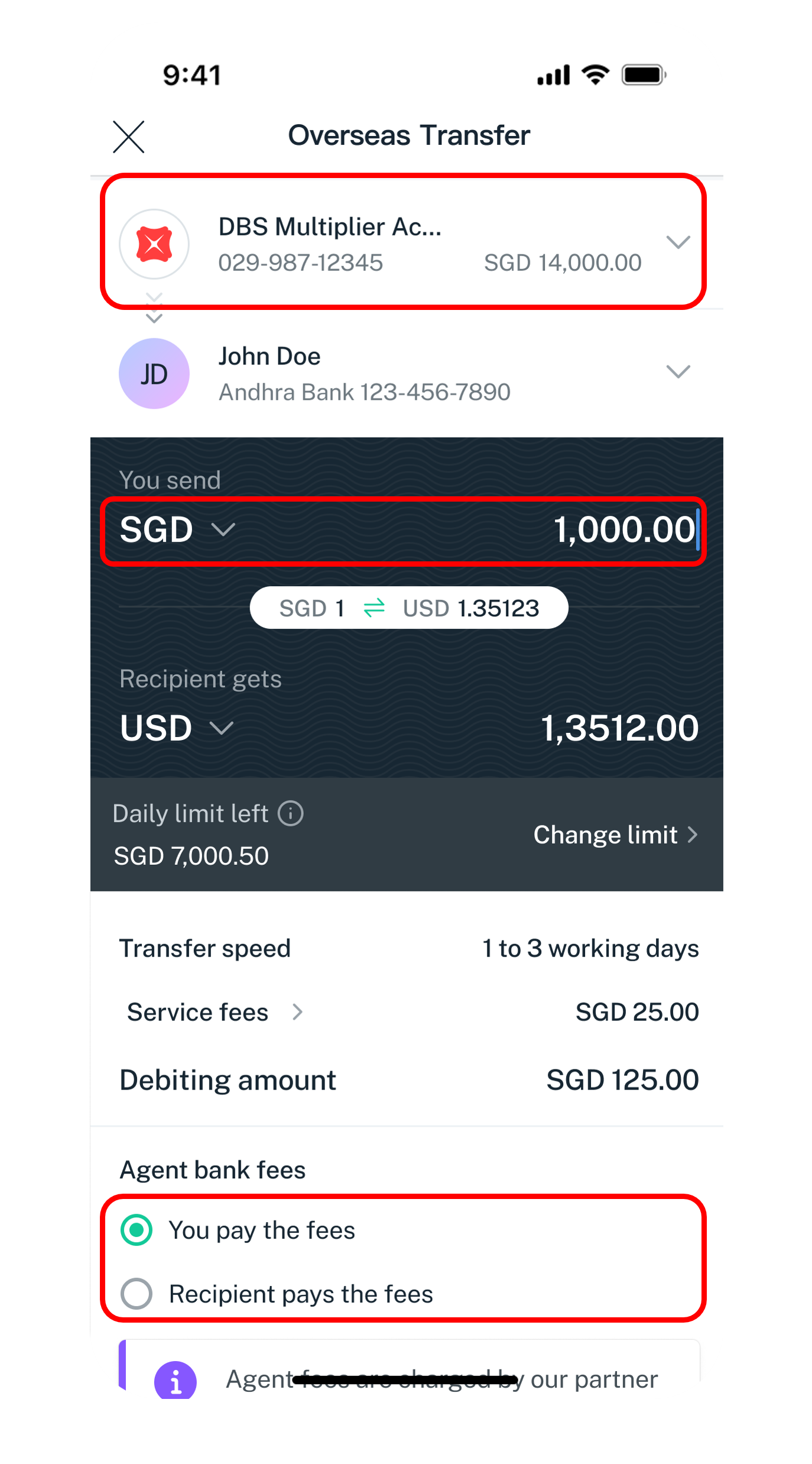 enter transfer details