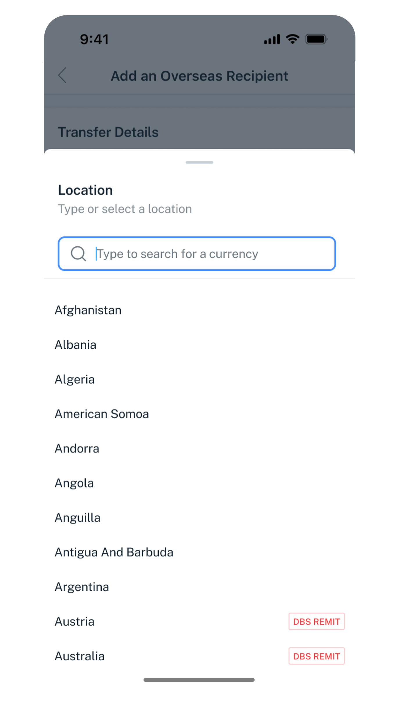 select recipient country