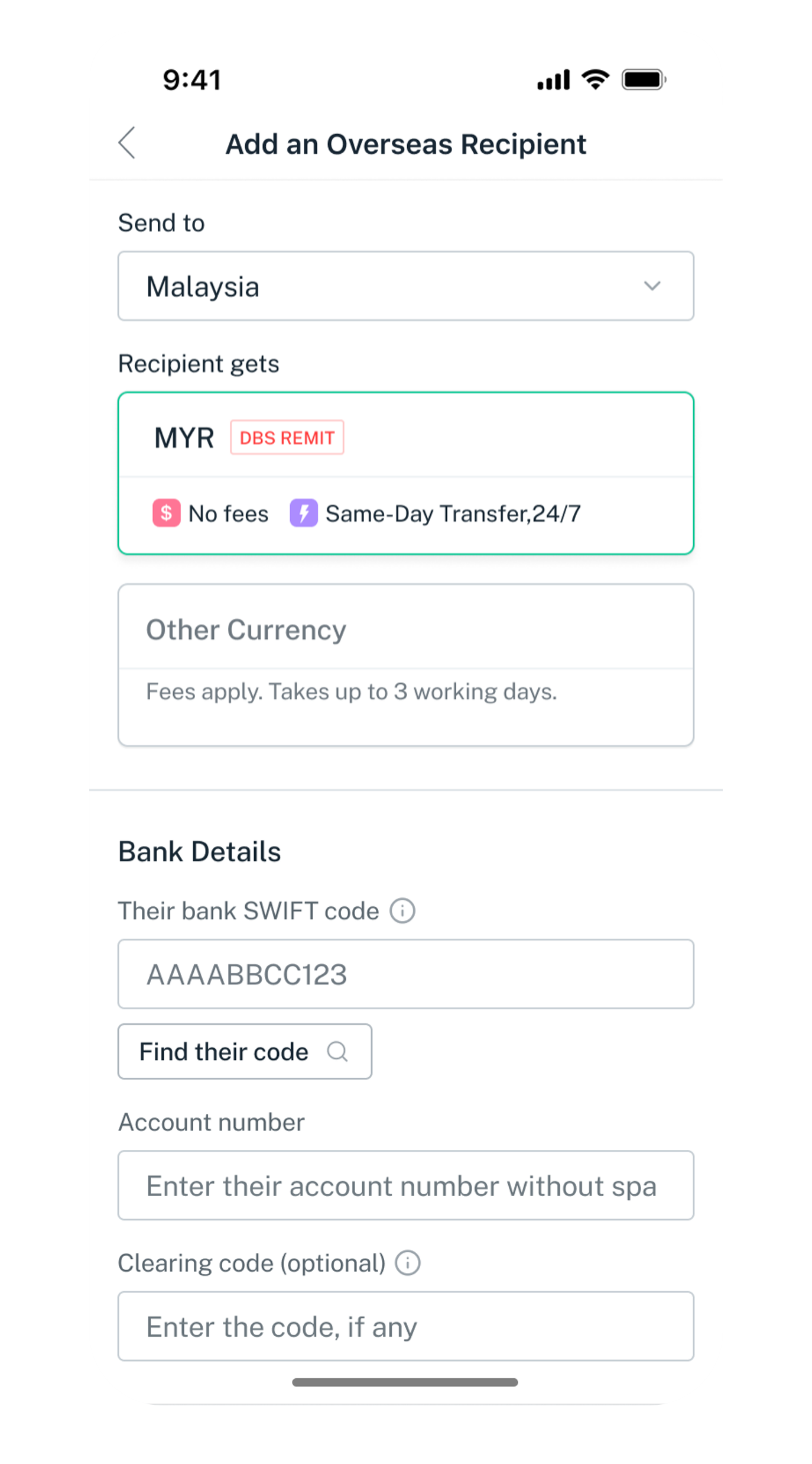 enter recipient details