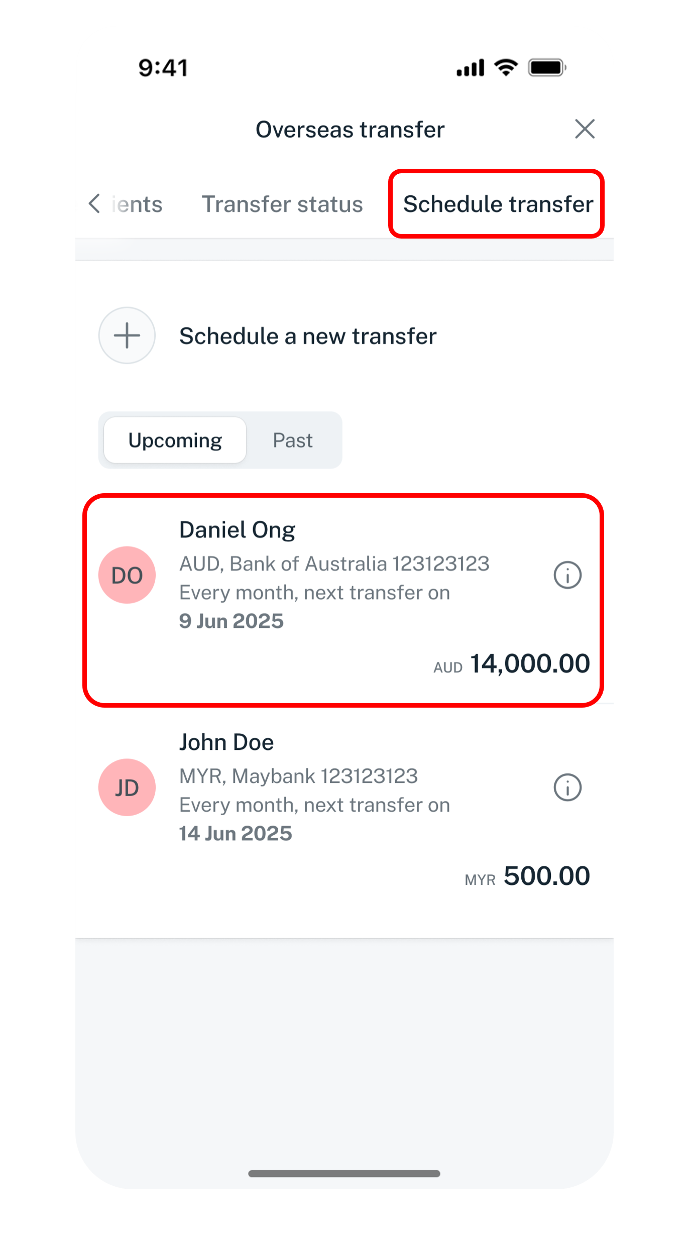 schedule transfer page