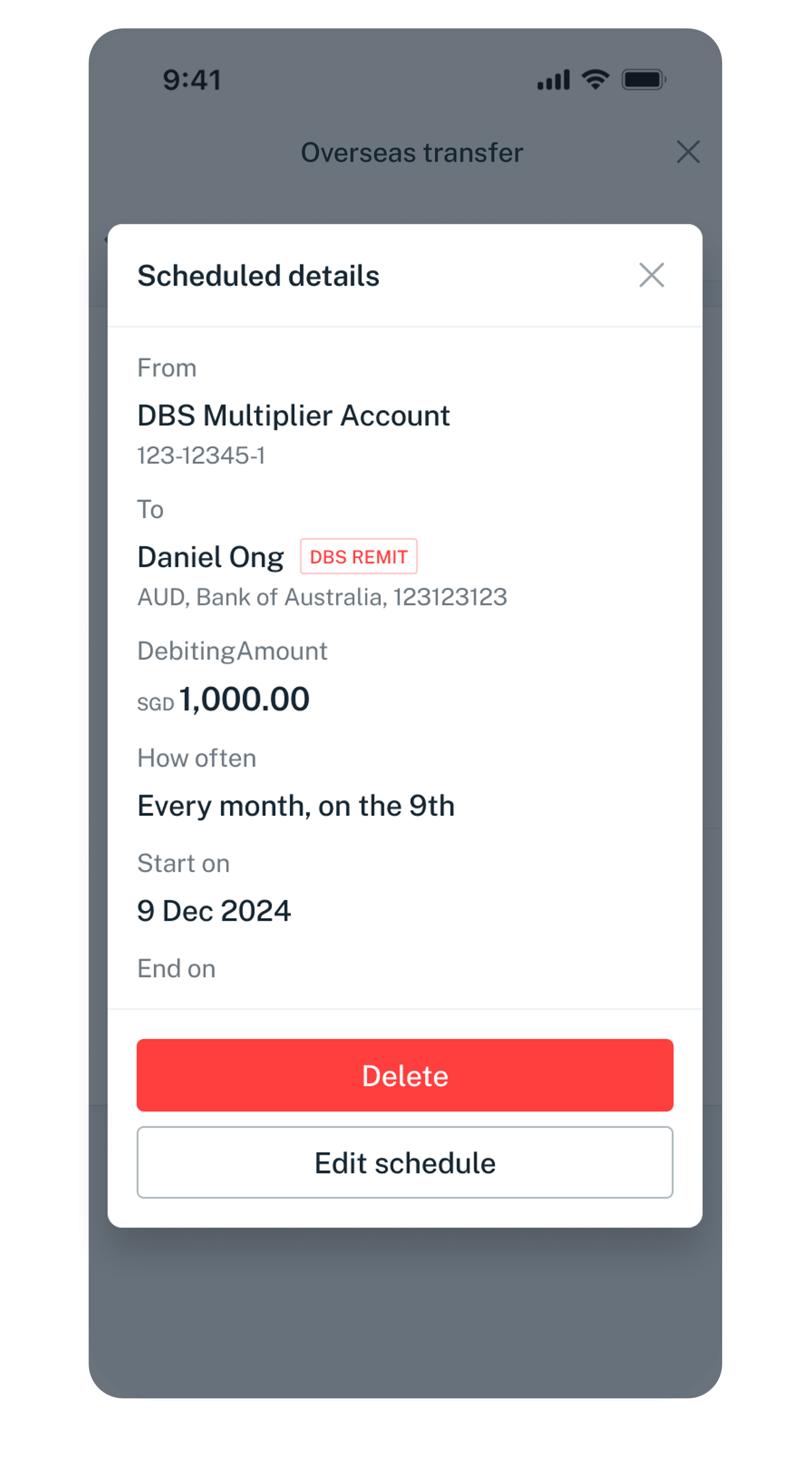 schedule transfer details