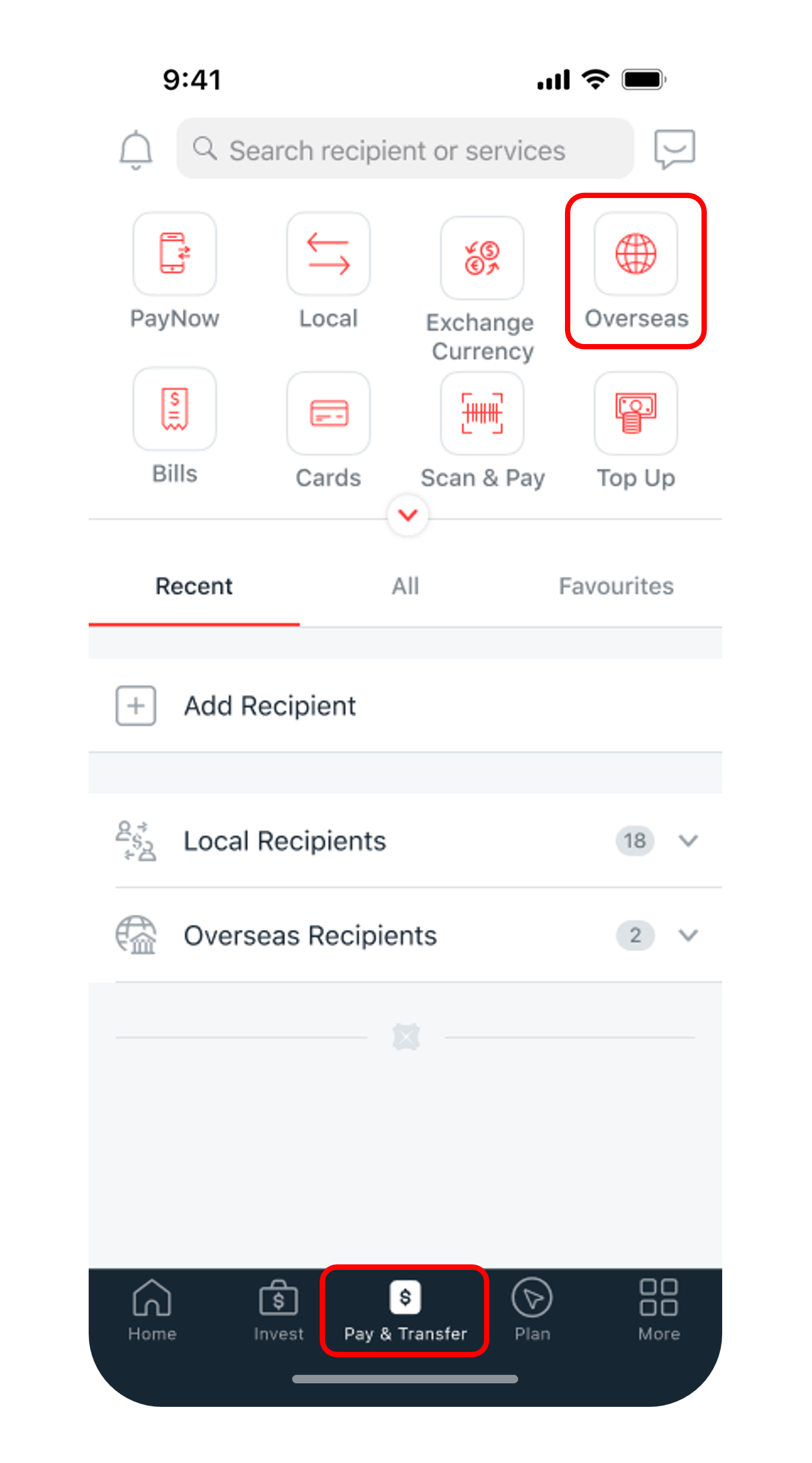 pay and transfer dashboard