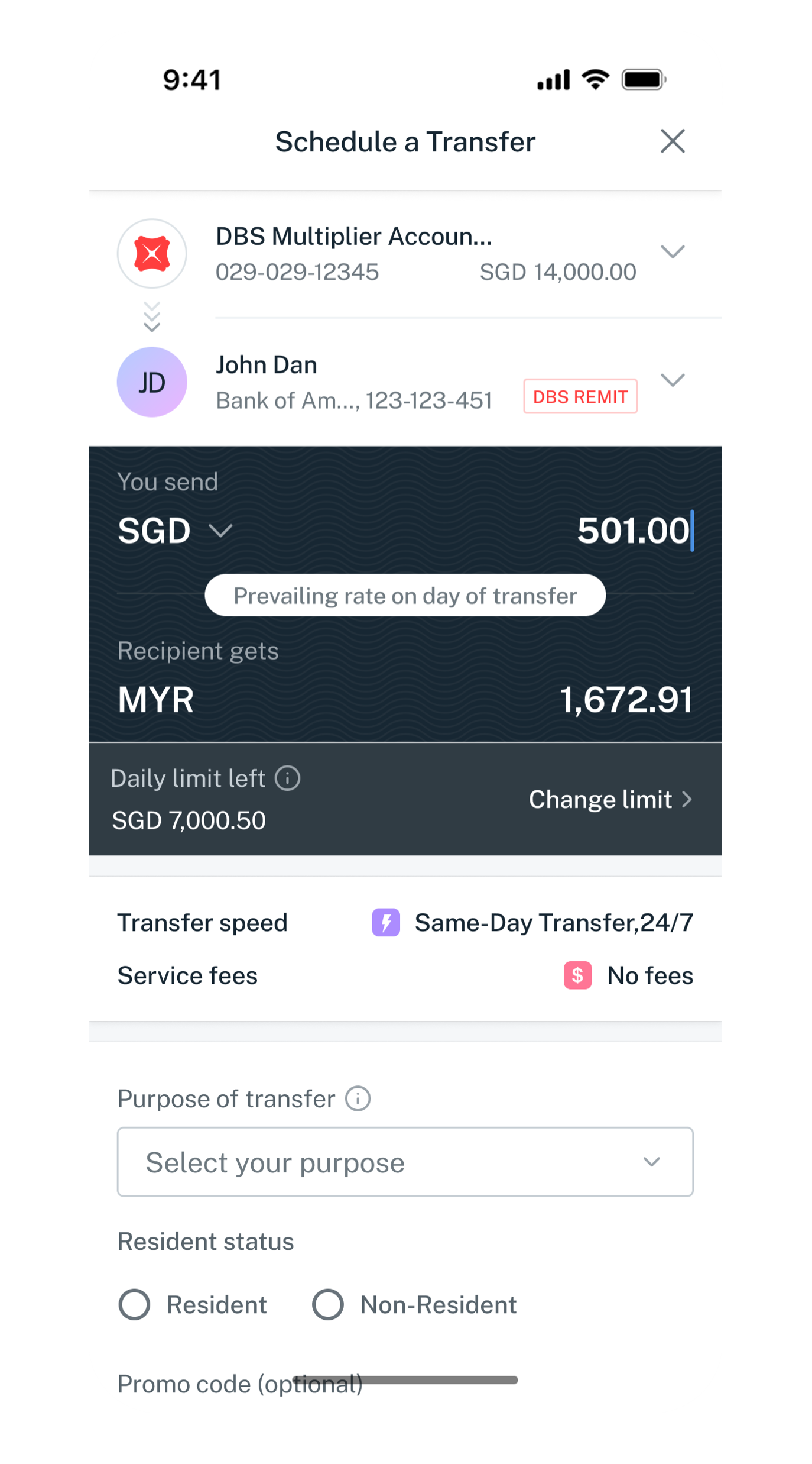 transfer details