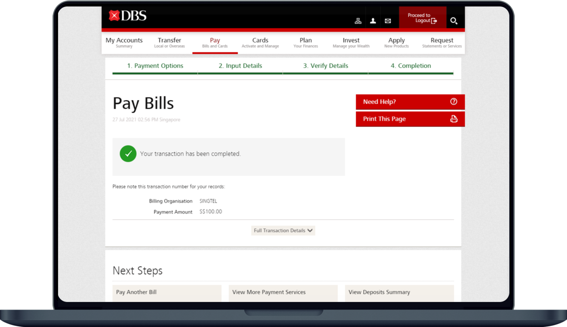 Make Bill Payment DBS Singapore