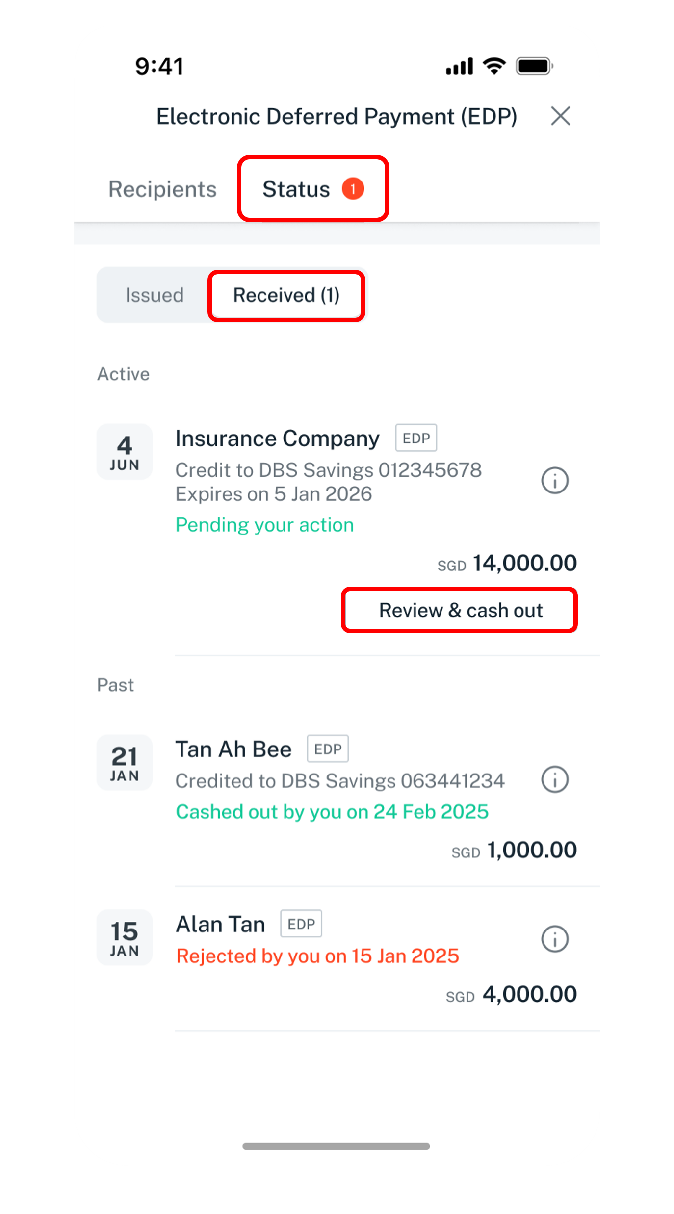 review & cash out