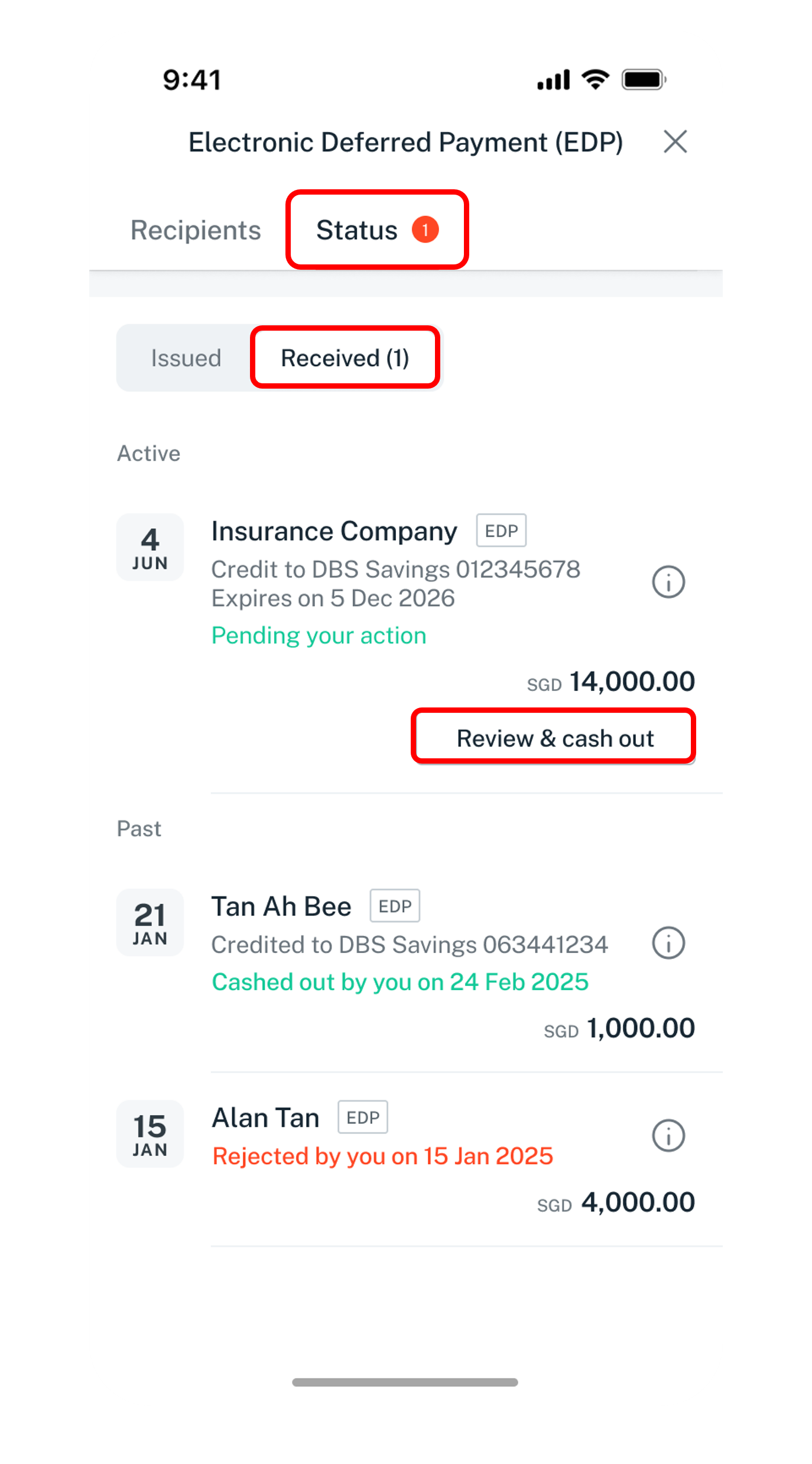 review & cash out