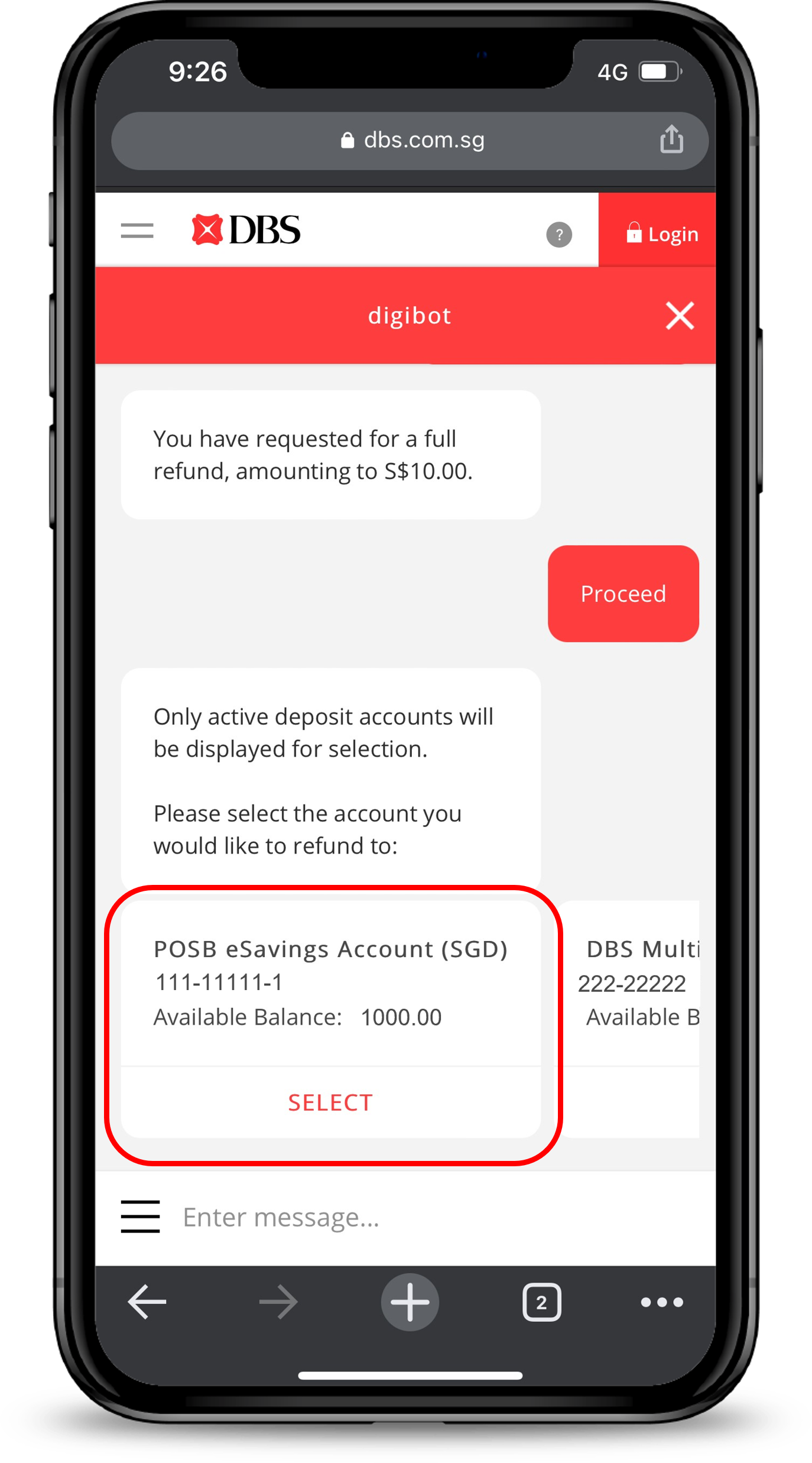 Credit Balance Refund DBS Singapore