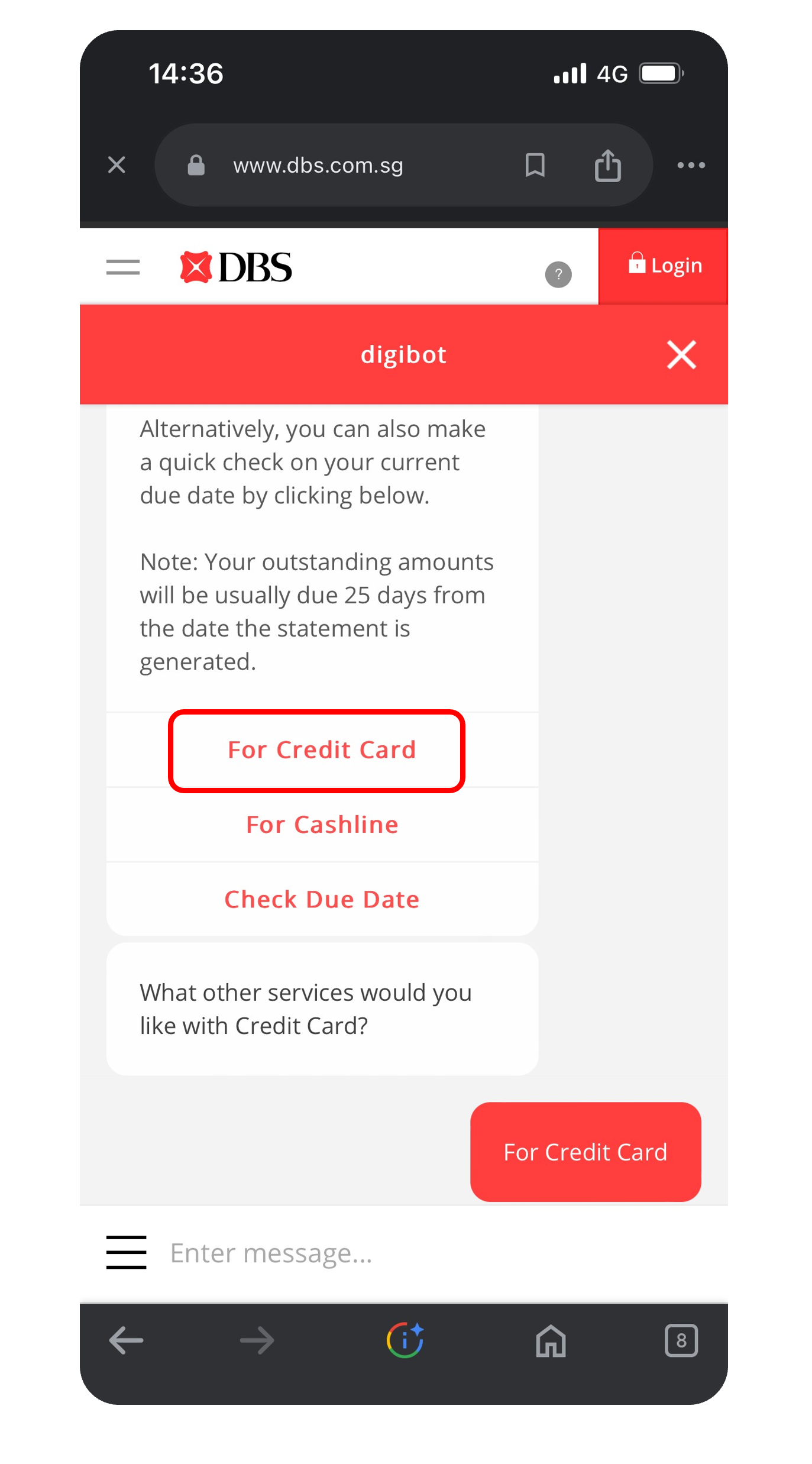 Change Credit Card Billing Cycle DBS Singapore