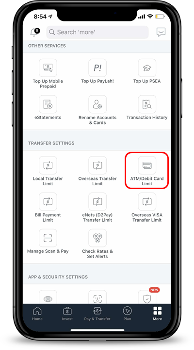 transfer settings menu