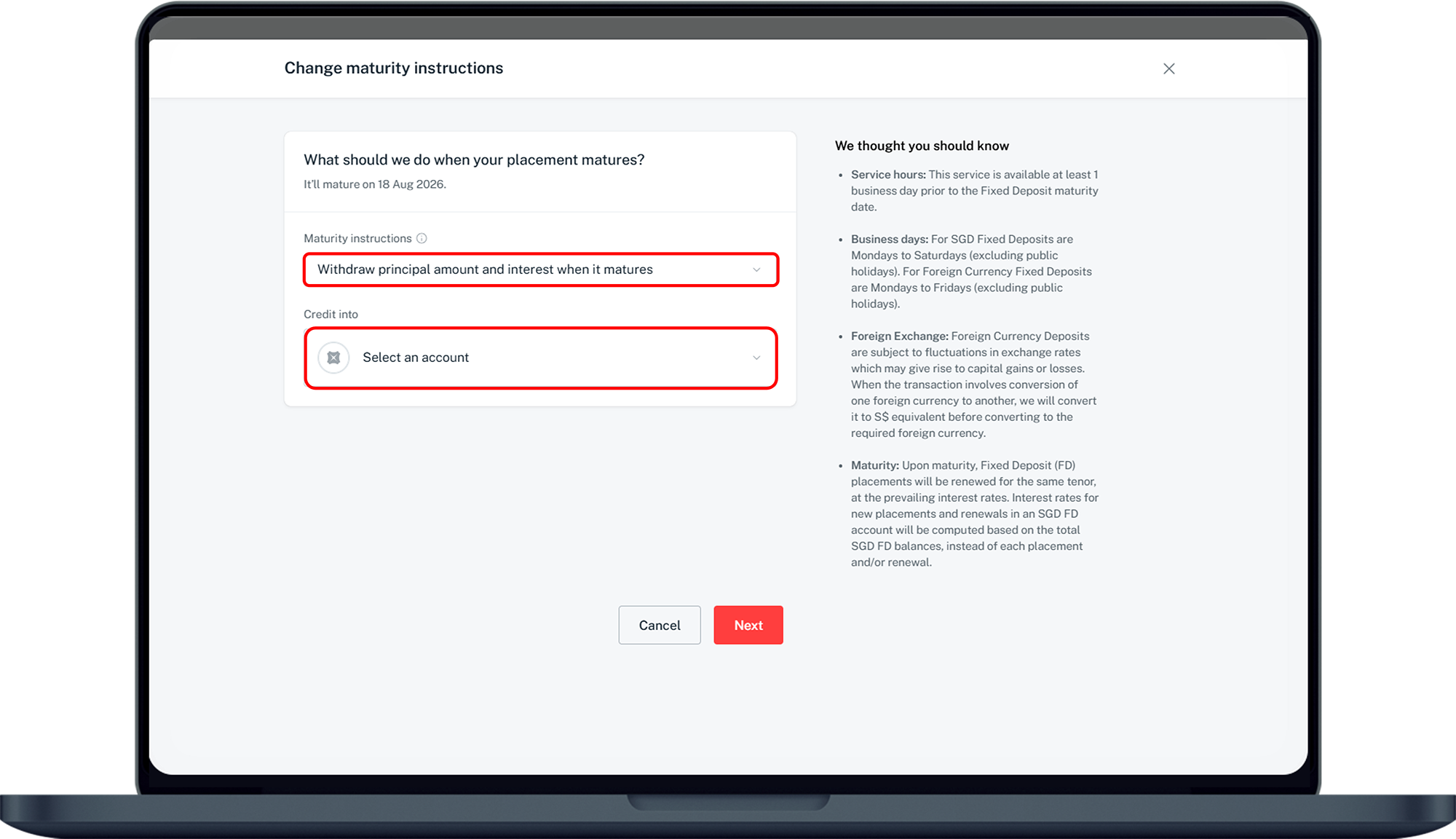 select maturity instructions