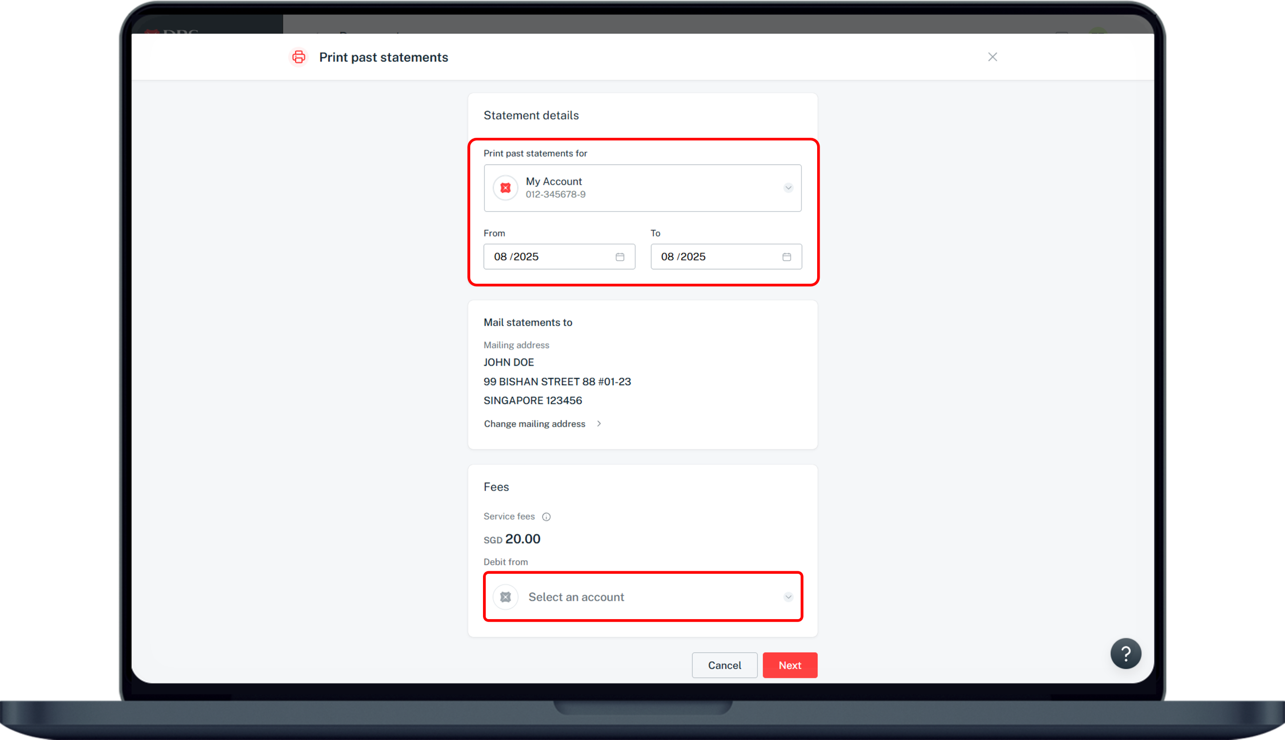 select account and period