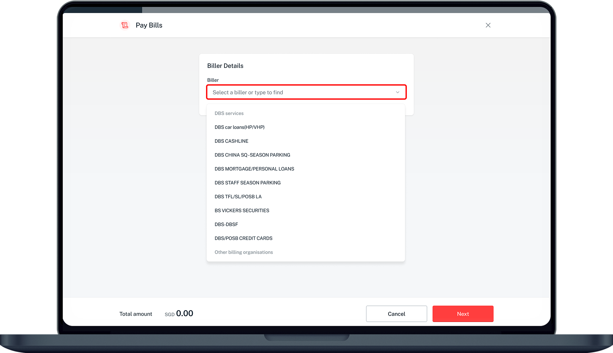 select billing organisation