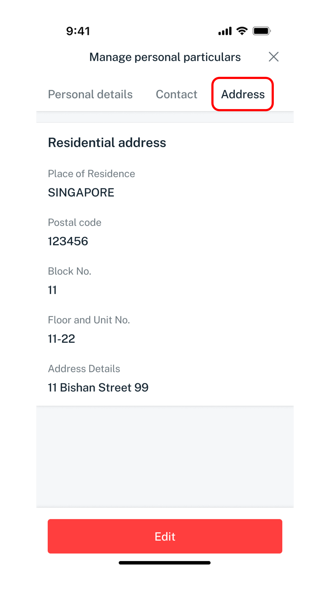 address tab