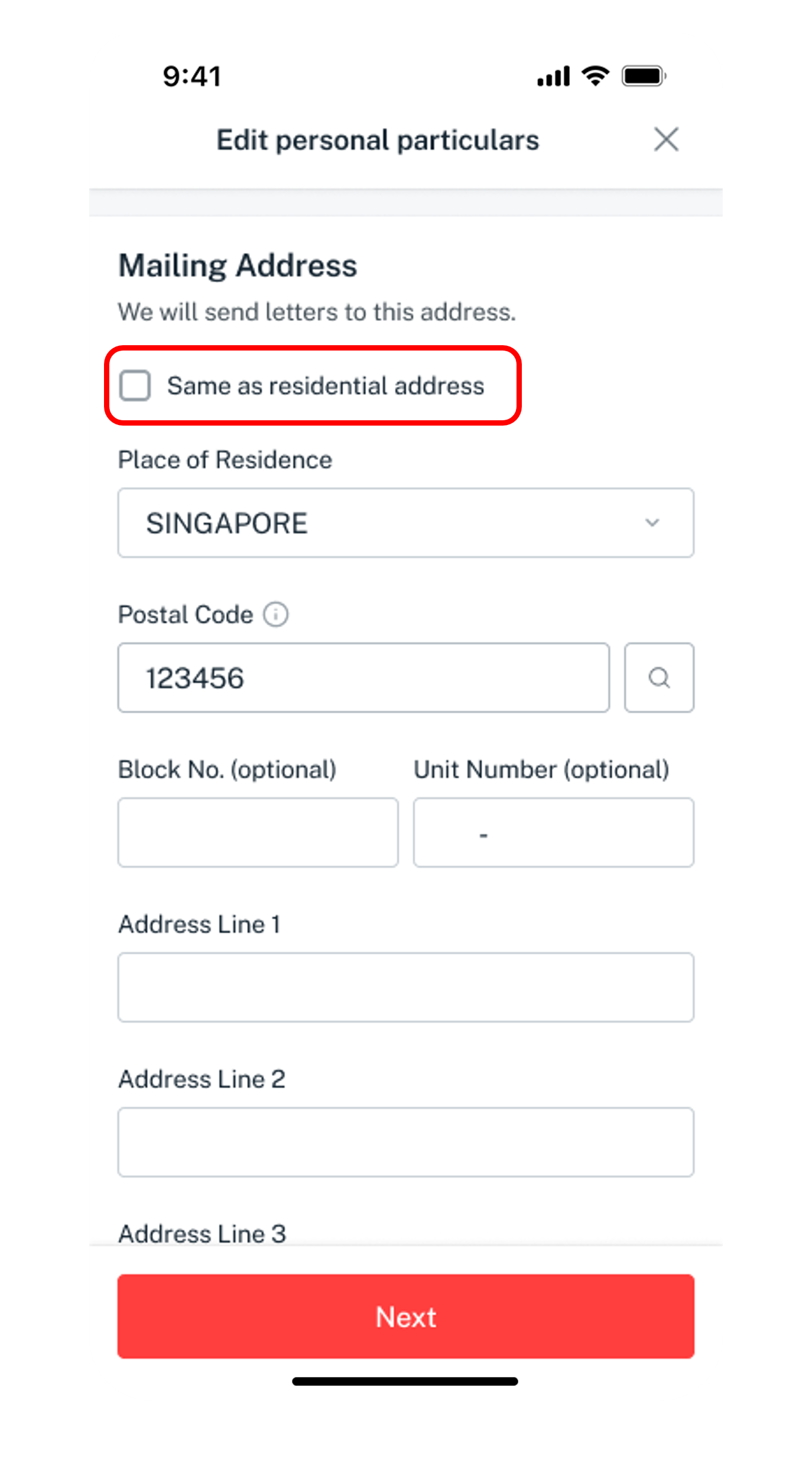 enter new mailing address