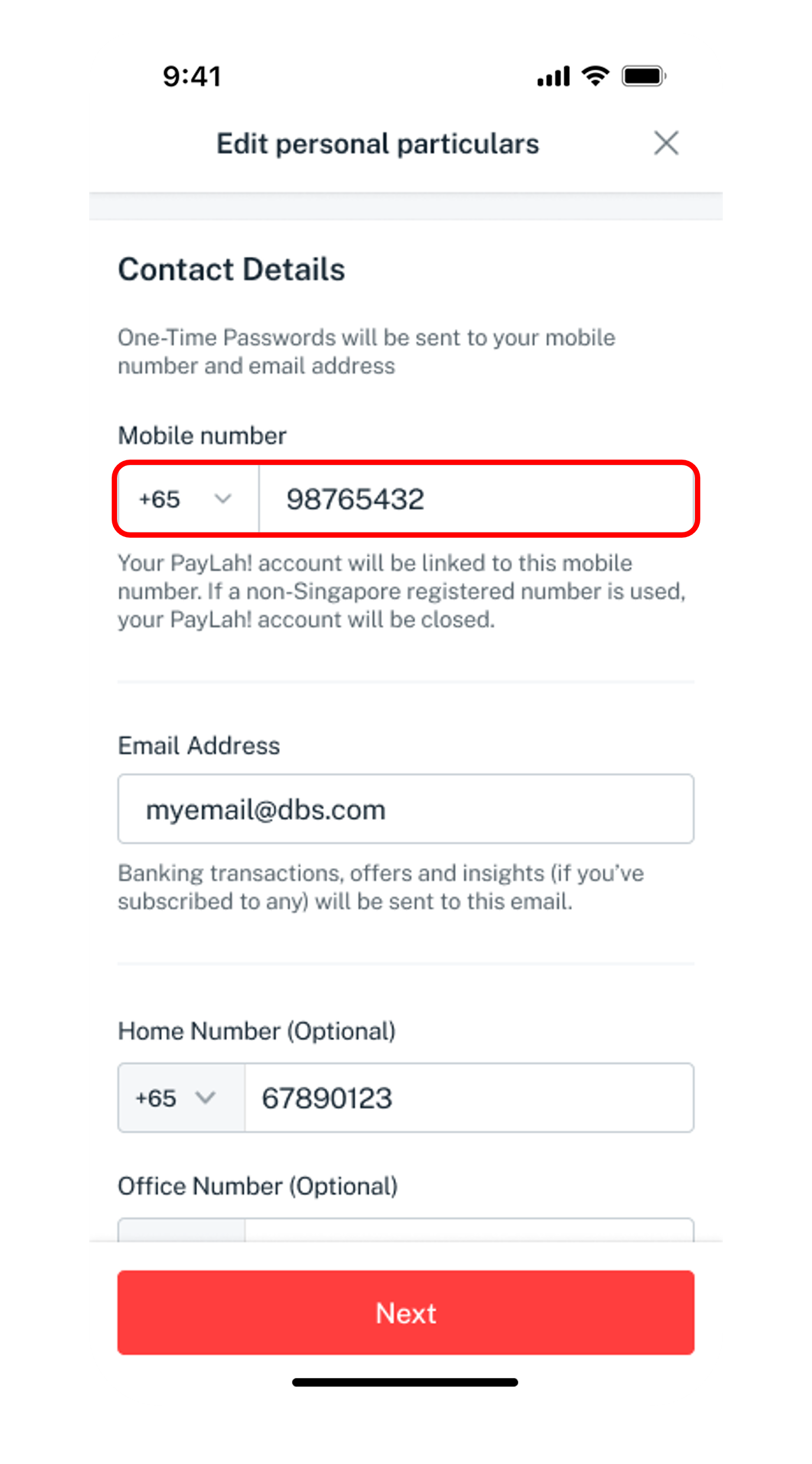 enter contact details