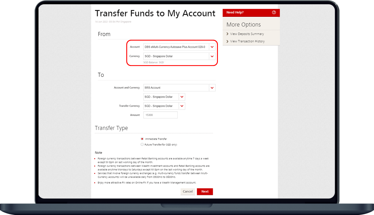 select deposit account