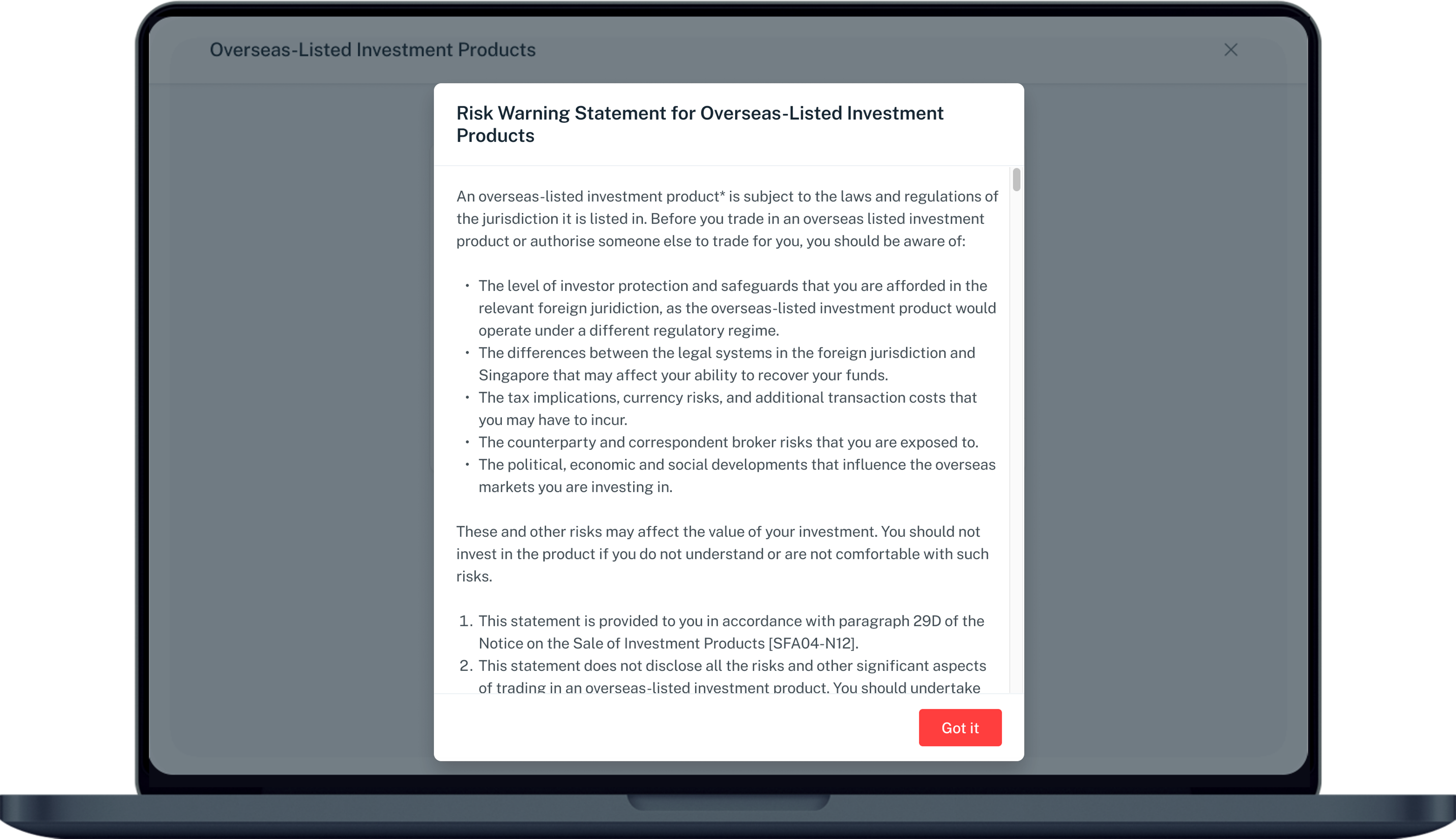 risk warning statement